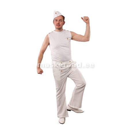 Madrus valge pilotka ja kuldsete nööpidega pükstel