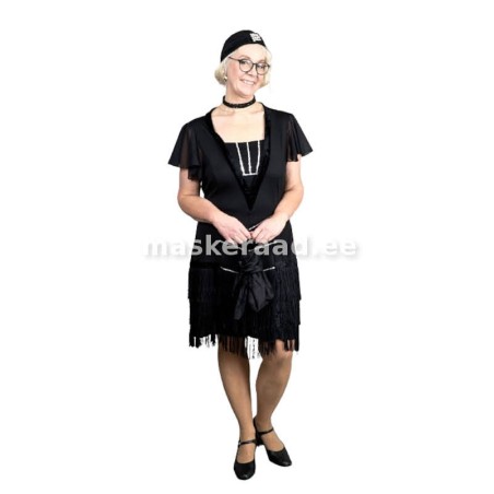 Must kolmnurkse lõikega kaeluses kahekümnendate kleit