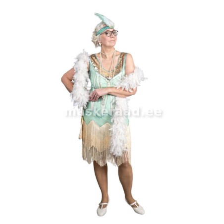 Kahekümnendate kuldse kaelusega minturohelise mustriga kleit