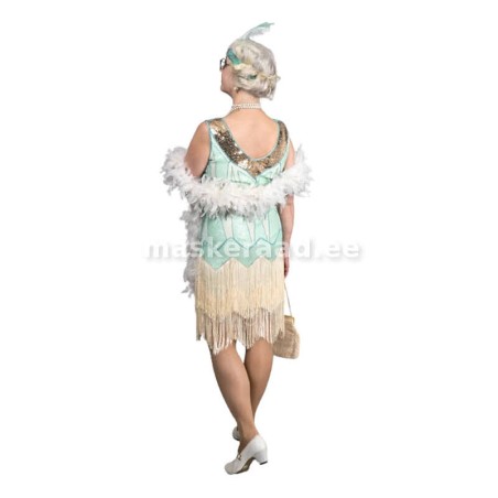 Kahekümnendate kuldse kaelusega minturohelise mustriga kleit