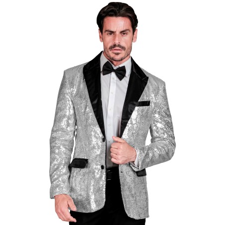 Hõbedane peenelitriline mustade revääridega pintsak