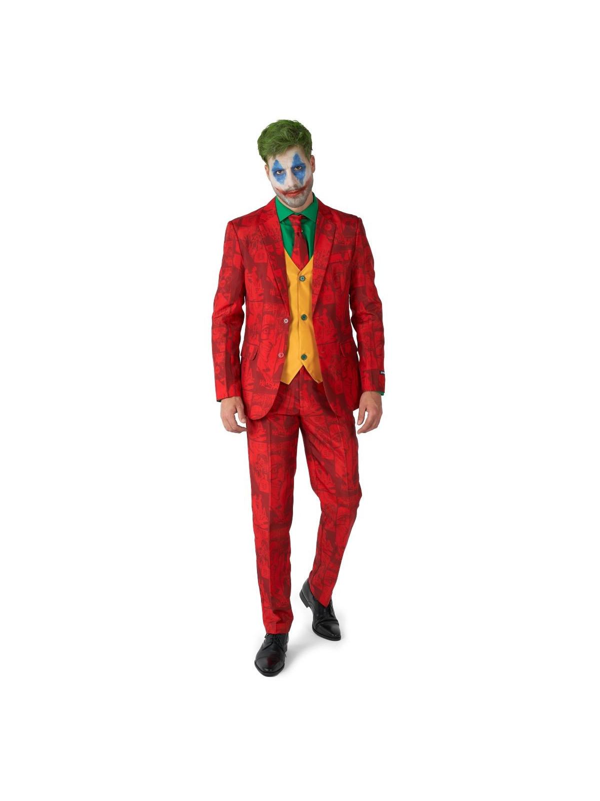 Jokker punases ülikonnas, kollase vestiga