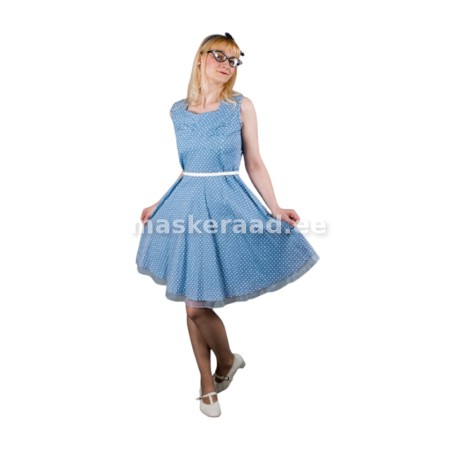 Viiekümnendate helesinine täpuline kleit