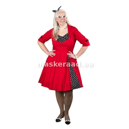 Viikeümnendate punane mummulise siiluga kleit