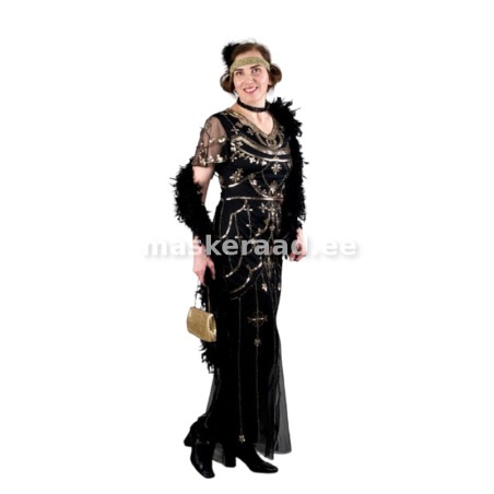 Kahekümnendate pikk pidulik lühikeste käistega õhtukleit