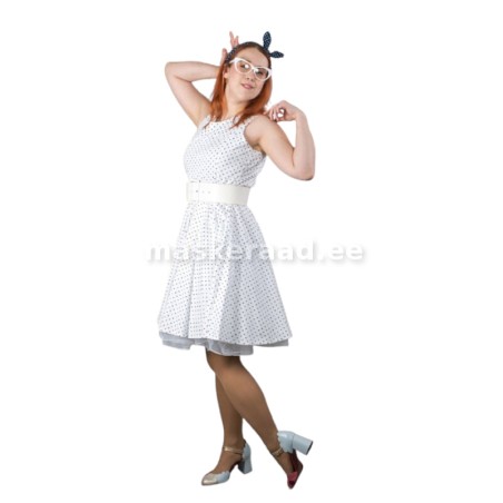 Viiekümnendate valge peenetäpuline kleit