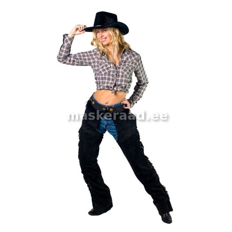 Kauboitüdruk mustade narmaliste nahkpükstega