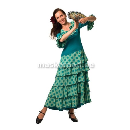 Hispaanlanna rohelisetäpilises flamenkokleidis