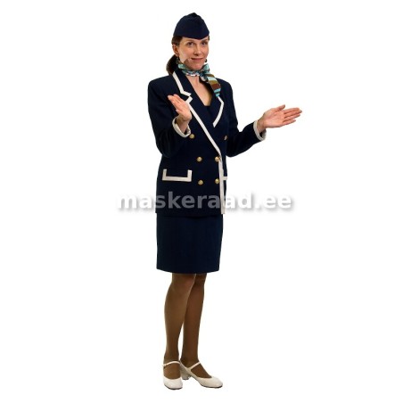 Piloodi abi, stjuardess valgete kantidega tumesinises kostüümis