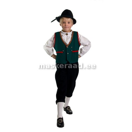 Rahvuslikus rõivas poiss rohelise vesti ja põlvpükstega
