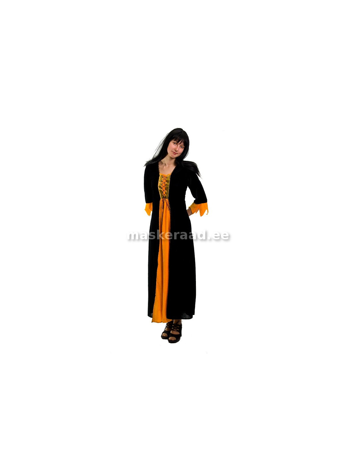 .The medieval Lady in black with yellow siiludega dress