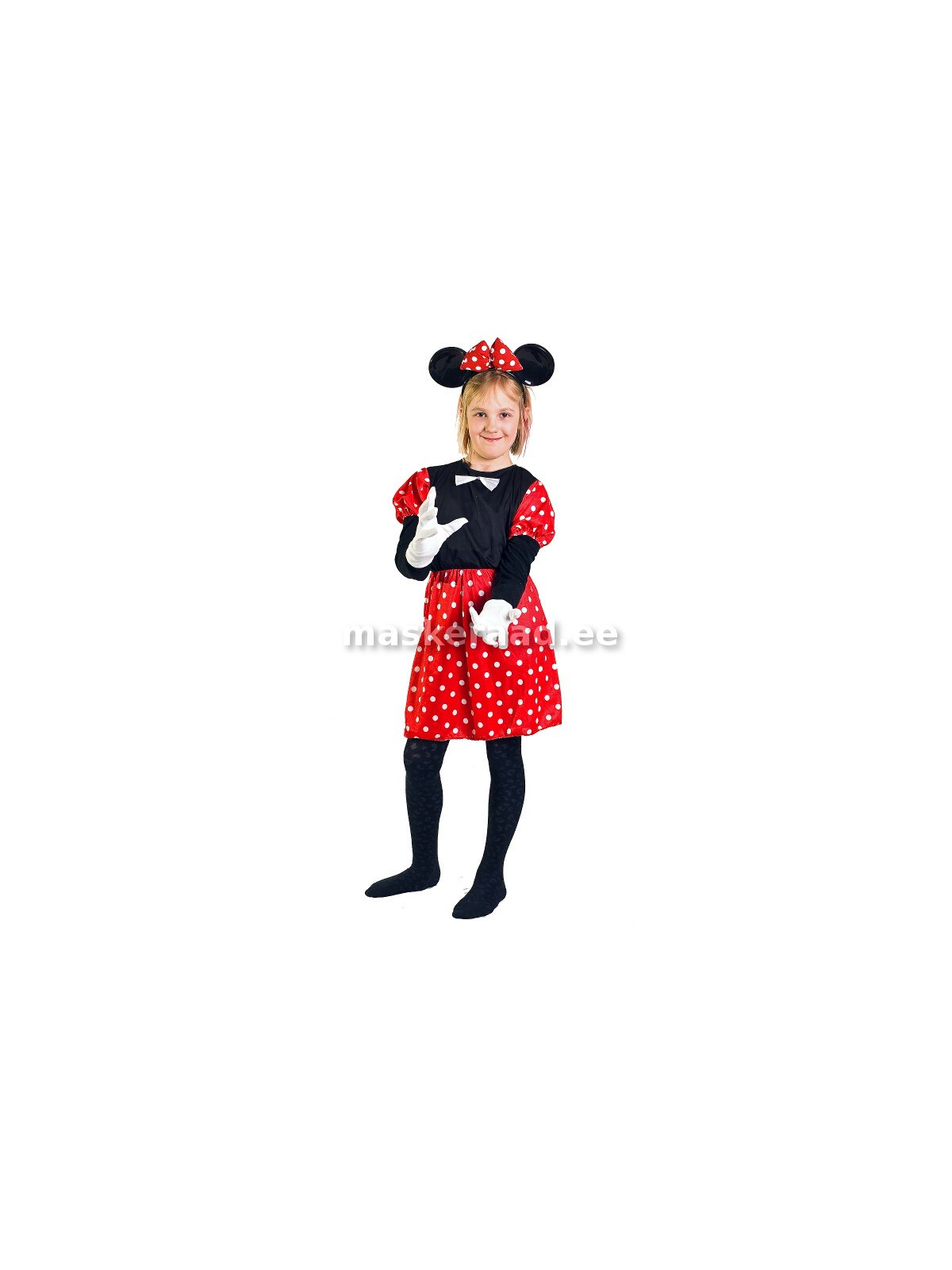 Puhvvarrukatega punasetäpilises Minnie mouse dress