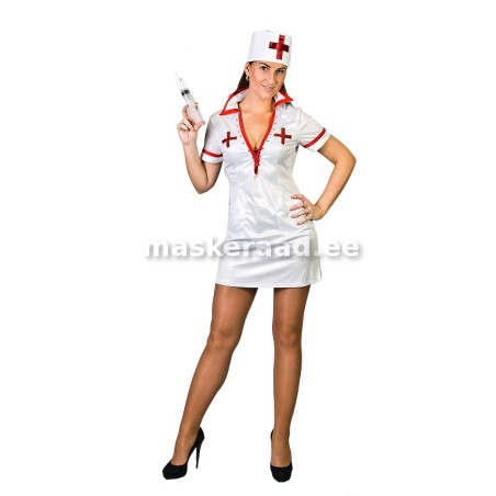 Meditsiini õde punaste ristikestega minikleidis