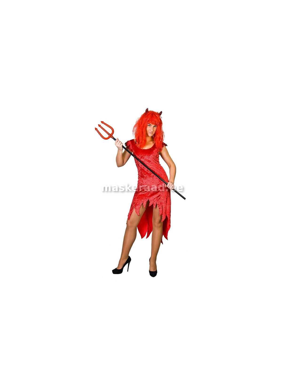 Kuradike punases lühikeses sametkleidis