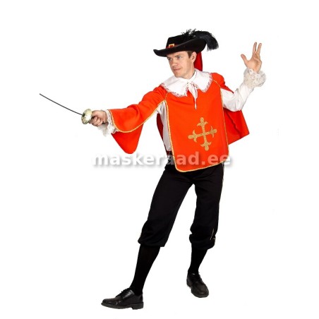 A musketeer with a red Cape, a large