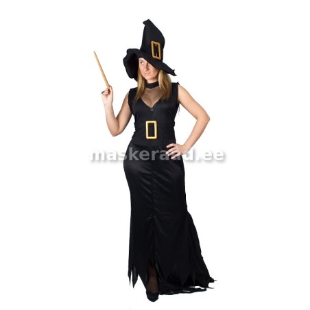 Halloween, must kleit kuldse pandlaga