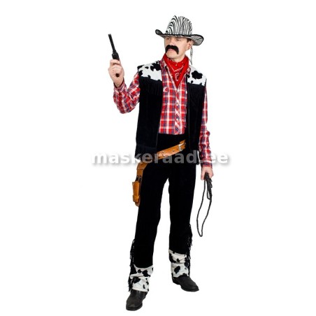 Kauboi musta laigulise vesti ja pükstega