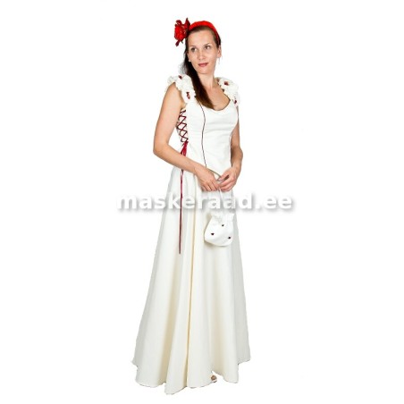 Pidulik valge, punaste roosidega kostüüm