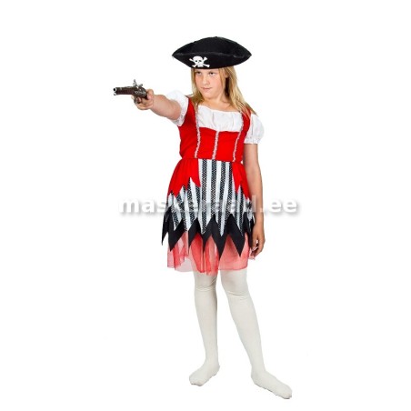 Piraadineiu punatriibulises sälgulise alläärega kleidis