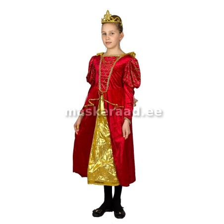 Kuningatütar punases, kuldse esiosaga sametkleidis