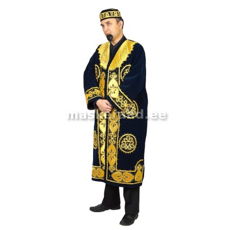 Idamaine tumesinine kuldtikanditega halatt