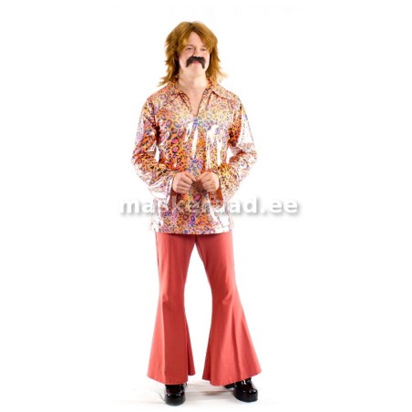 70-ndate hipi  läikivkirjus pluusis