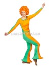 A clown with orange and green