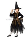Halloween, võlurprintsess mustas kuldse ämblikuvõrguga kleidis