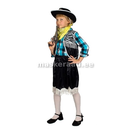 A Cowgirl in a black fringed skirt