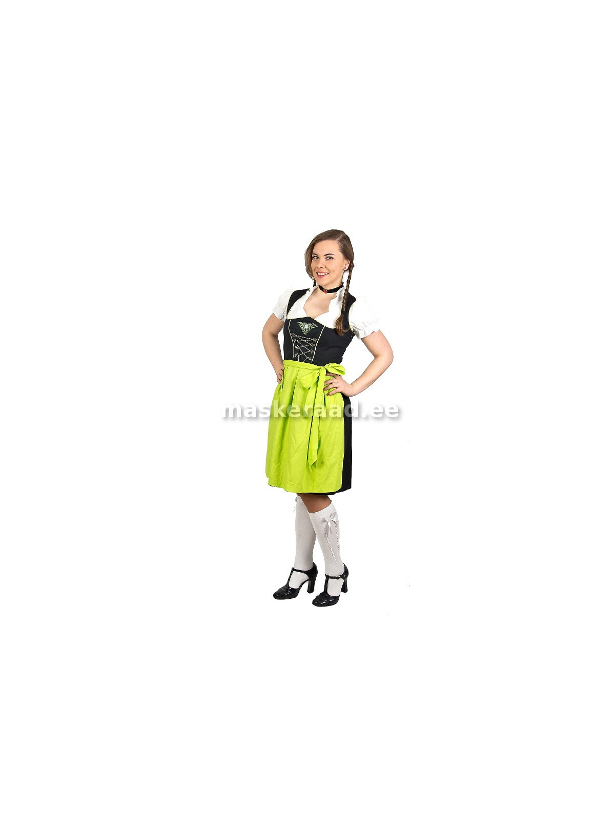 Bavarian maiden in black pihikseelikus in the green apron