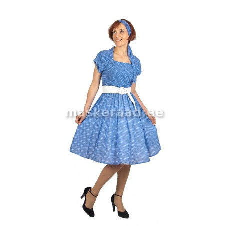 50 -ndad, helesinine peenetäpiline kleit