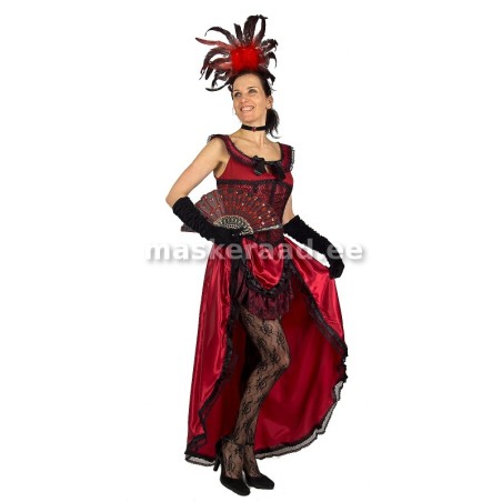 Burleskitar tumepunases kostüümis