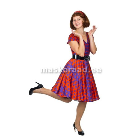 50 -ndad lillakaspunane täpiline kleit