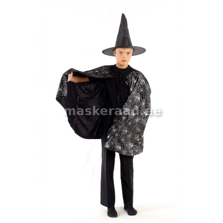 Halloween - võlur mustas, hõbedase ämblikuvõrguga keebis