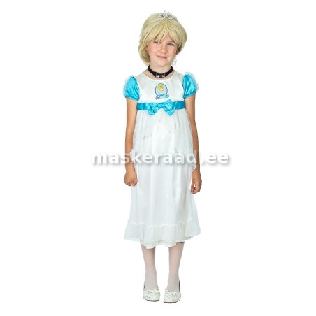 Tuhkatriinu valges, siniste varrukatega kleidis