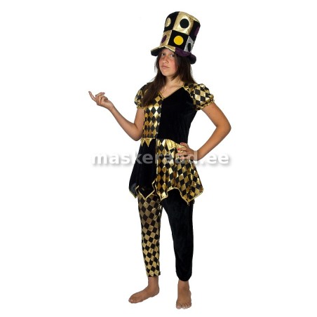 Harlequin black-kuldseruudulises costume