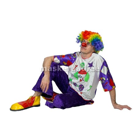 Kloun lillakirjus kostüümis