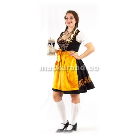 Bavarian maiden in black pihikseelikus orange apron