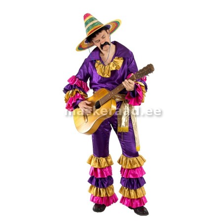 Mehhiklane lillakuldses volangidega kostüümis