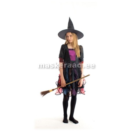 Halloween, väike nõid lillakalt helkivate volangidega