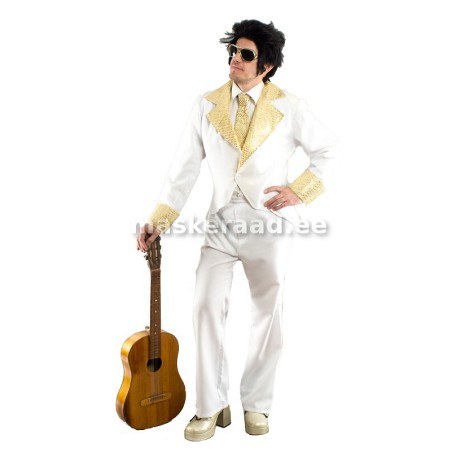 Bändimees valges, kuldsete revääridega ülikonnas