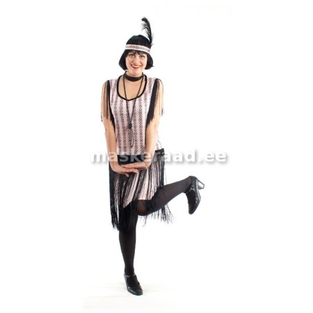 20 -30-ndad pikkade mustade narmastega roosamustriline kleit