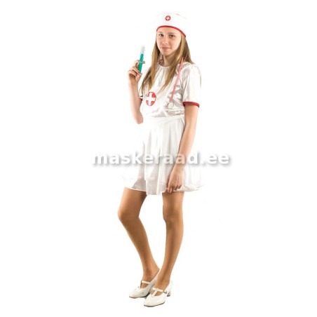 Arst, med õde valges kleidis punase varrukaäärega