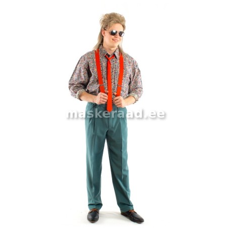 80 -ndate mees neerumustrilise pluusi ja traksidega