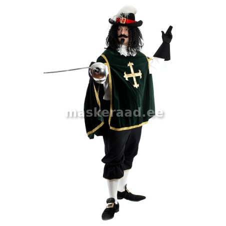 Musketär tumerohelises sametrüüs