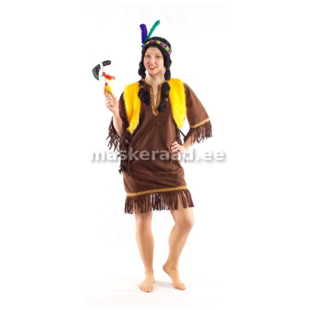 Indiaani neiu pruunis narmastega kleidis