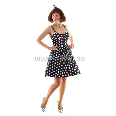 50 -ndad must täpiline kleit punaste nööpidega