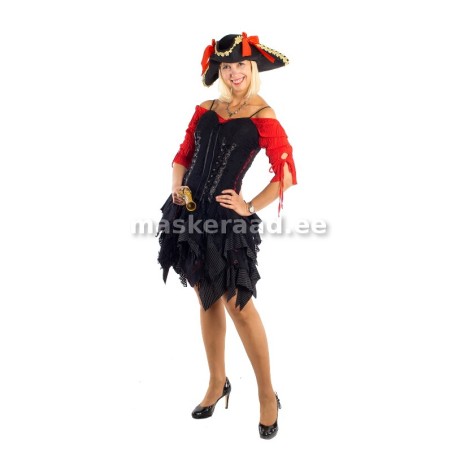 Piraaditar punase pluusi ja kihilise seelikuga