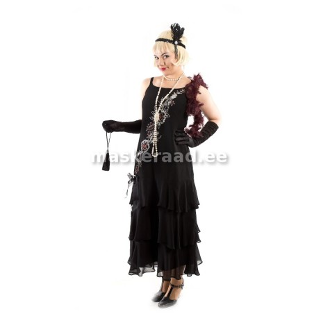 20 -30-ndad pikk must, volangide ja tikandiga siidkleit