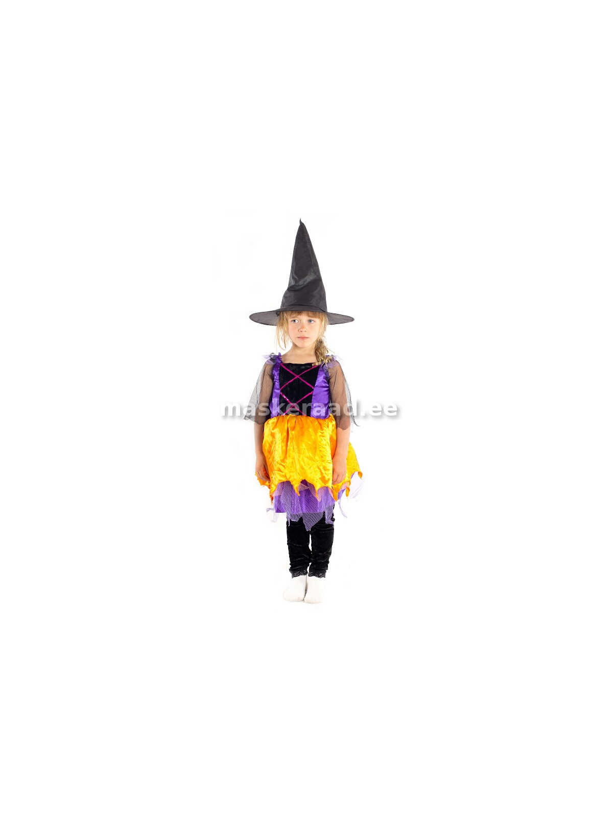 Halloweeni nõiakleit lilla piha ja oranžiseelikuosaga
